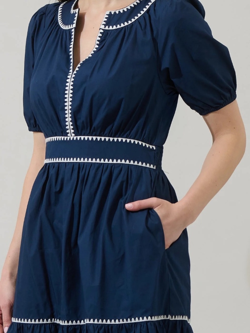 Sugarlips Taliah Puff Sleeve Midi Dress Navy 2X EUC - Picture 2 of 5